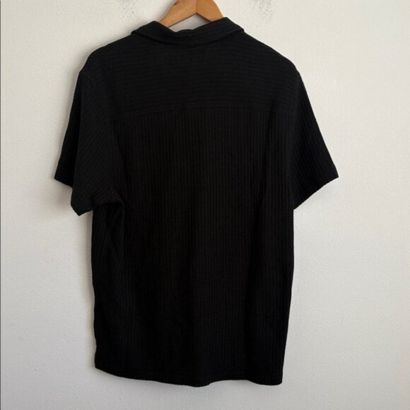 J. Crew Short-sleeve textured camp shirt Medium Waffle Knit Shirt Black - Picture 3 of 8